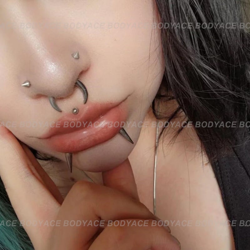 BodyAce 24Pcs Fake Nose Lip Labret Studs Eyebrow Rings, 3mm 4mm Replacement Balls Long Spike Cone with Eyelash Glue, Non-Piercing Body Jewelry Fake Skin Piercing - Image 4